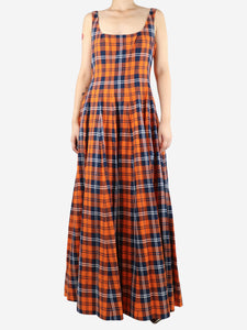 Staud Orange sleeveless checkered maxi dress - size UK 12