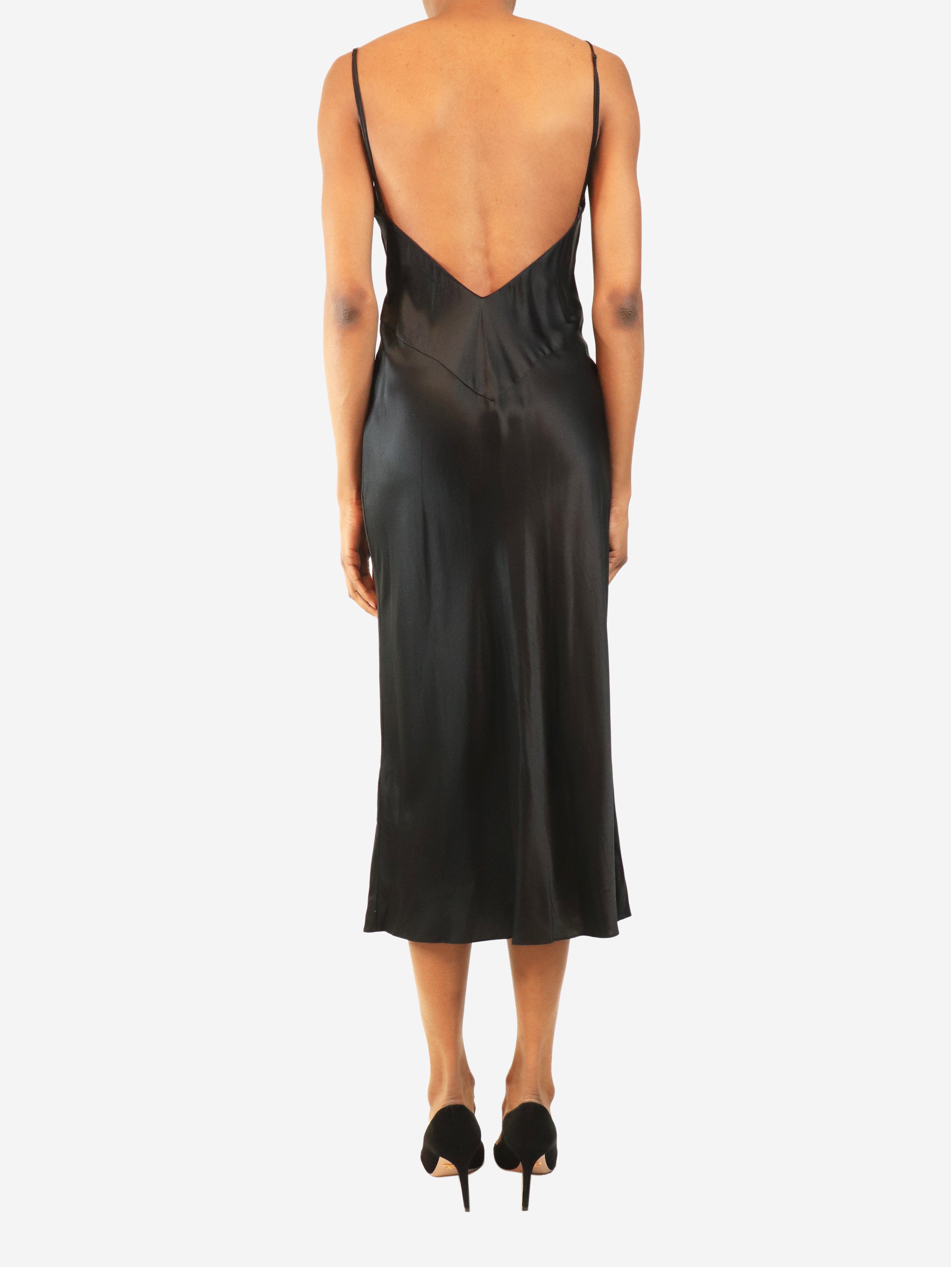 Black satin silk slip dress - size S