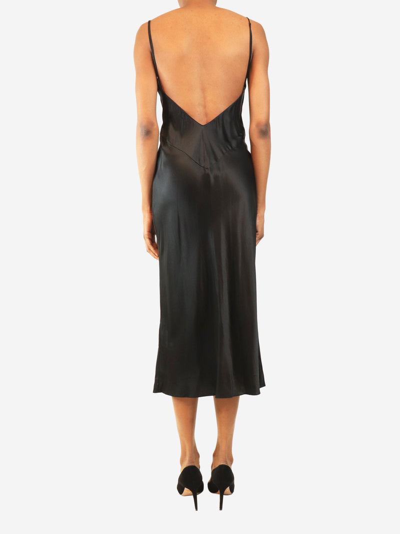 Black satin silk slip dress - size S