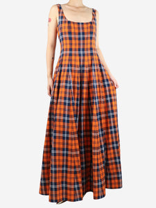 Staud Orange sleeveless checkered maxi dress - size UK 12