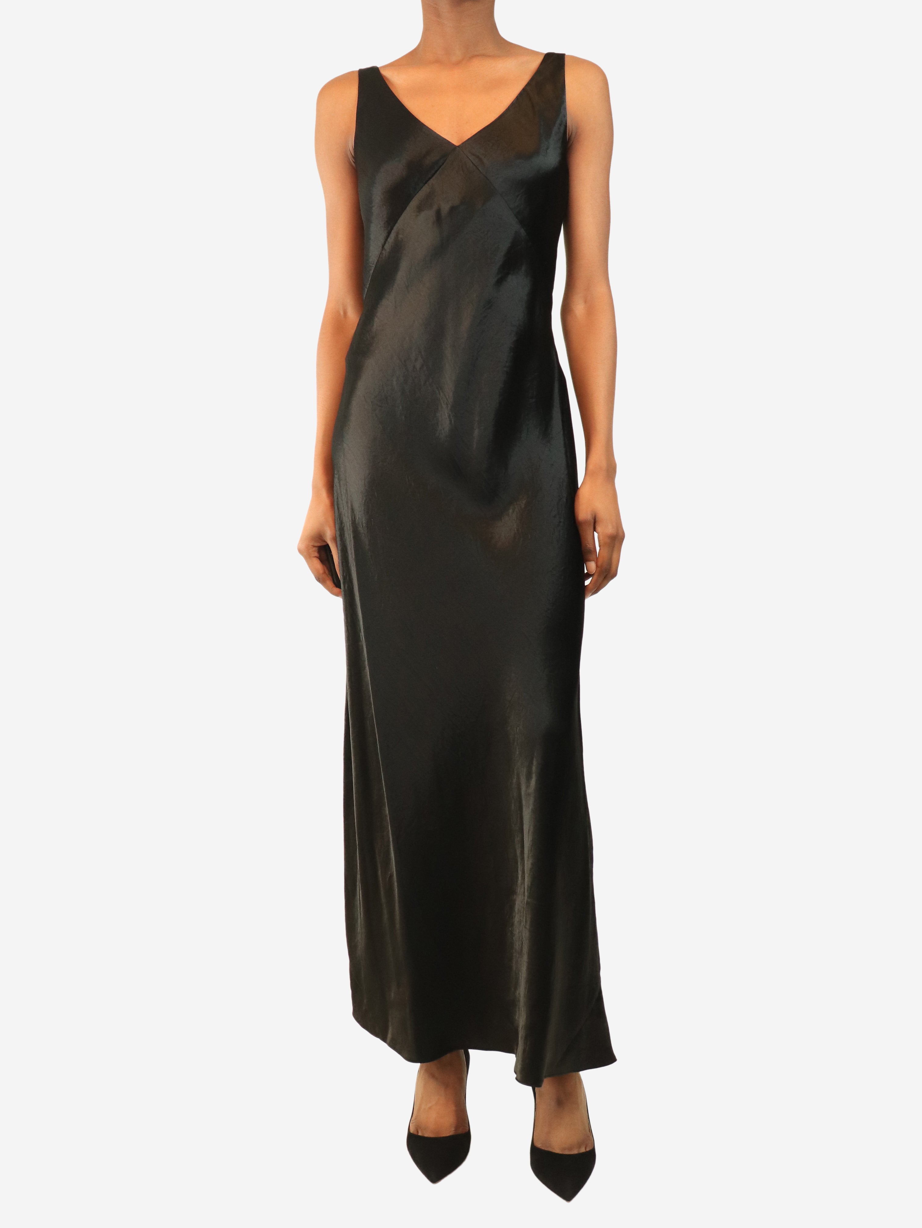 Black satin slip dress - size XS