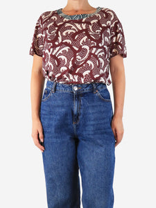 Dries Van Noten Burgundy printed cotton top - size L