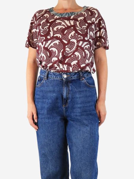 Burgundy printed cotton top - size L product image