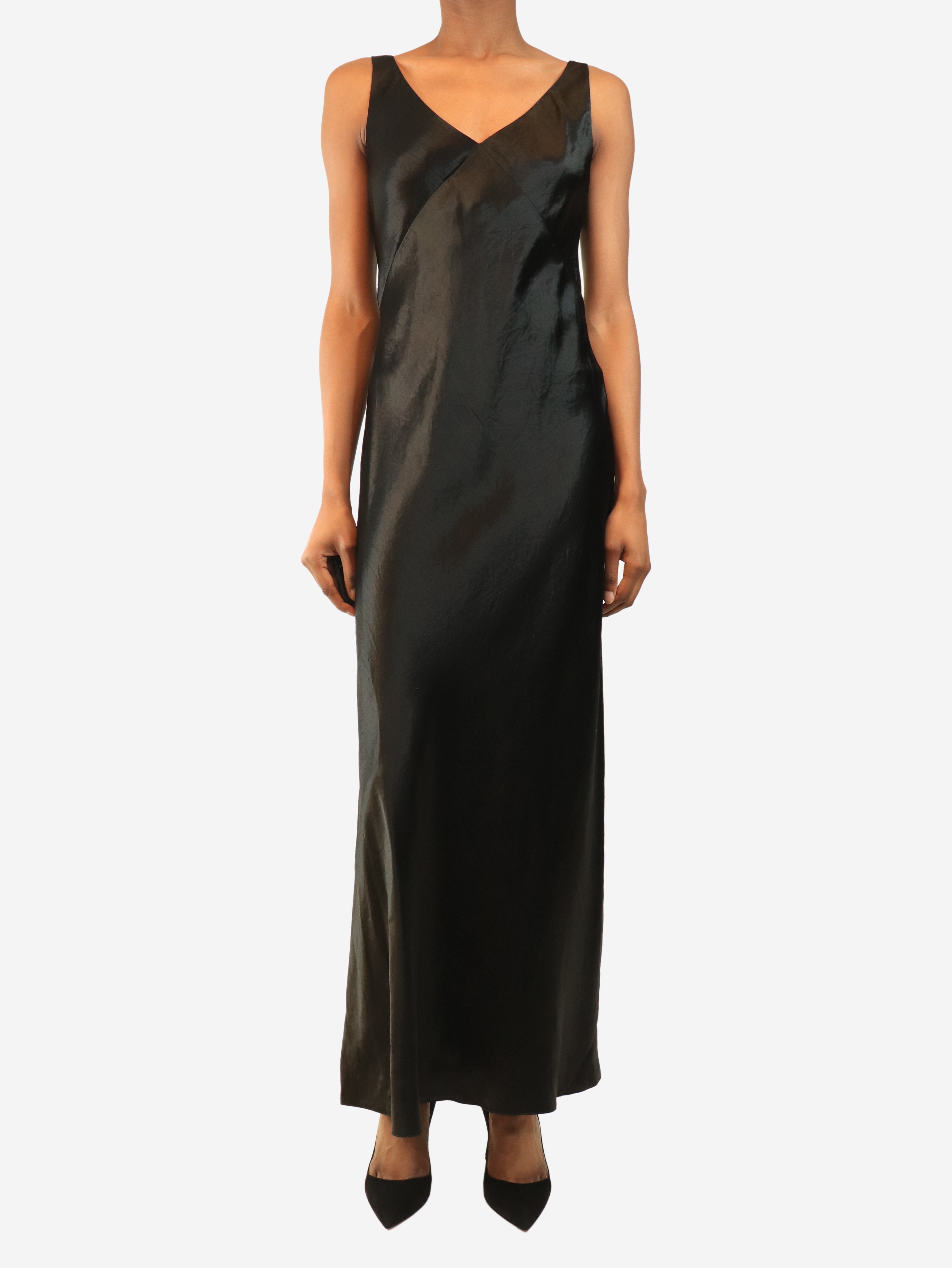 Black satin slip dress - size XS