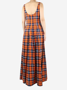 Staud Orange sleeveless checkered maxi dress - size UK 12