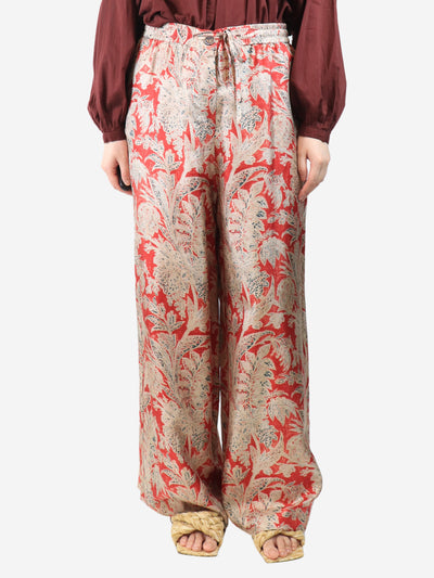 Red and beige patterned silk trousers - size L Trousers Pierre-Louis Mascia 