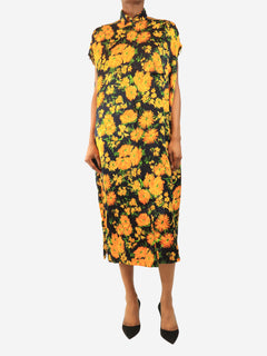 Navy silk oversized floral shirt dress - size UK 6