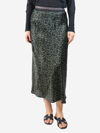 Green silk leopard print skirt - size UK 8