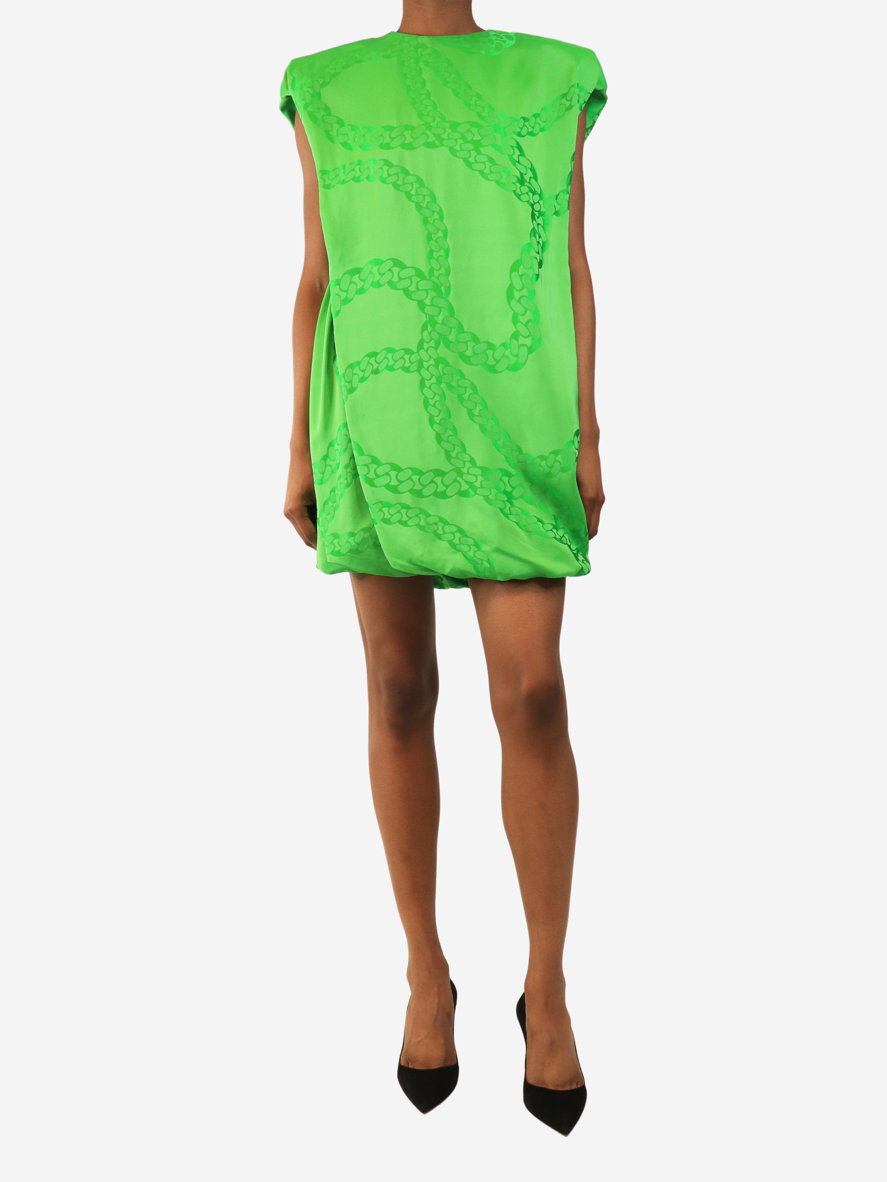 Green chain jacquard mini dress - size UK 4