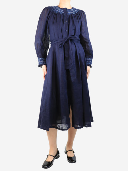 Navy embroidered maxi dress - size UK 12 product image
