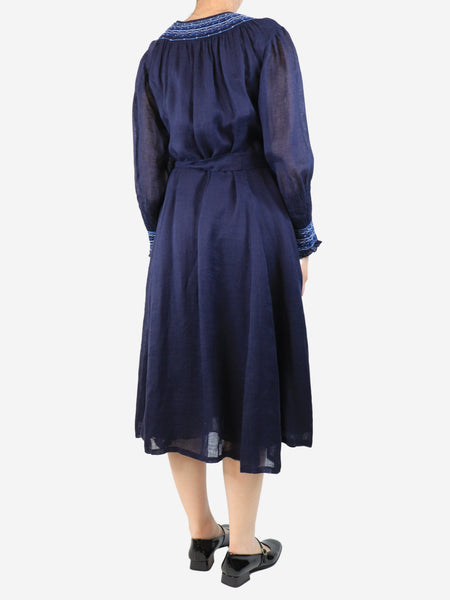 Navy embroidered maxi dress - size UK 12 alternate image