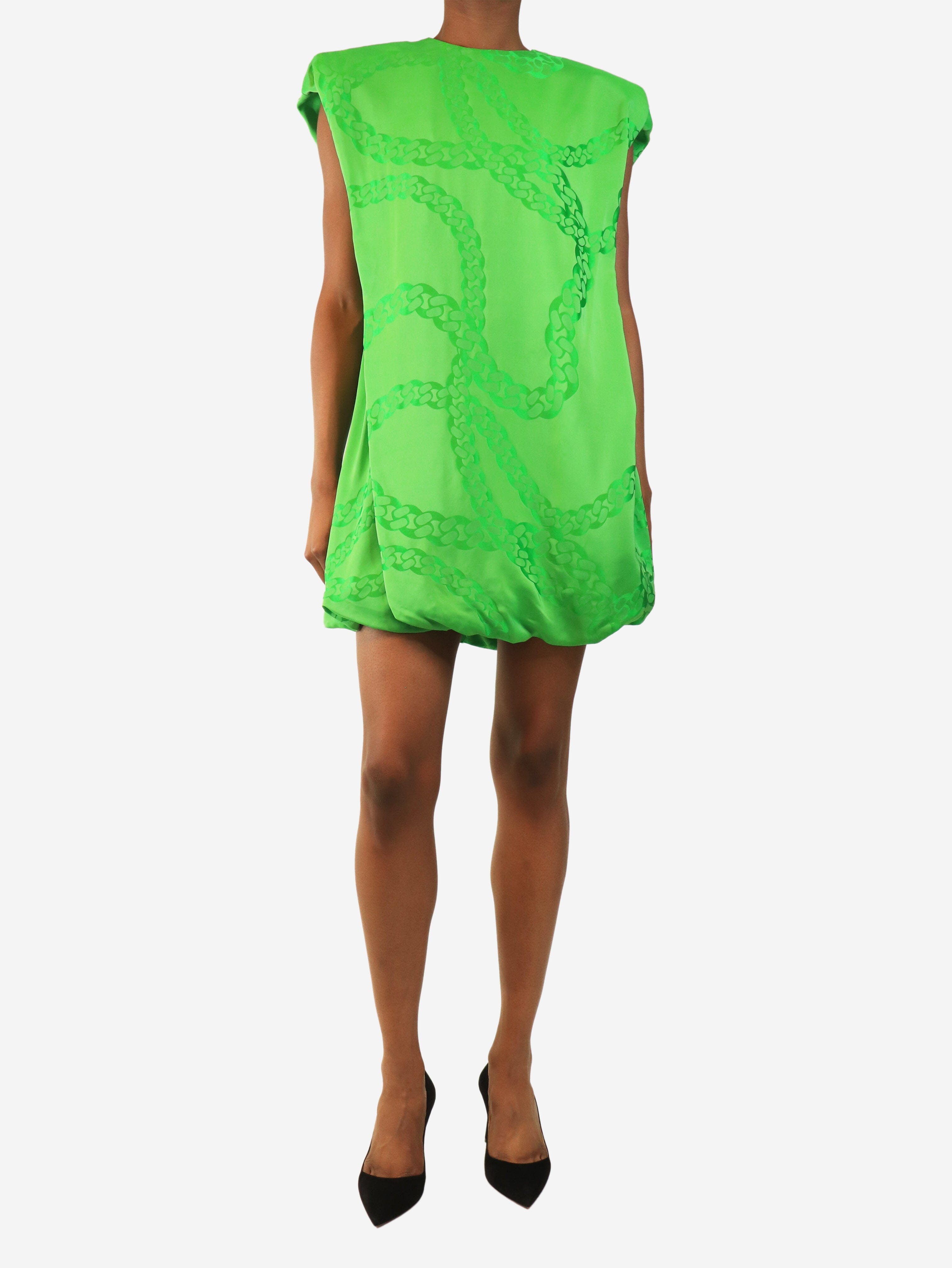 Green chain jacquard mini dress - size UK 4