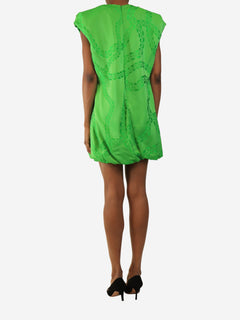 Green chain jacquard mini dress - size UK 4