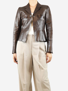 Chanel Brown single-buttoned leather jacket - size UK 10