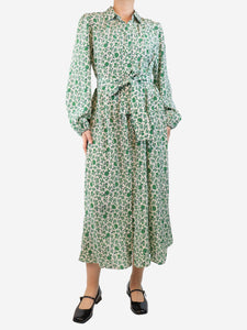 Weekend Max Mara Green and white silk floral printed midi dress - size UK 12