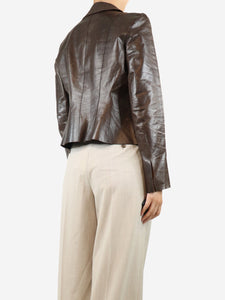 Chanel Brown single-buttoned leather jacket - size UK 10