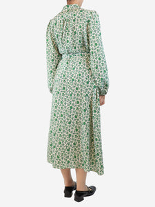Weekend Max Mara Green and white silk floral printed midi dress - size UK 12