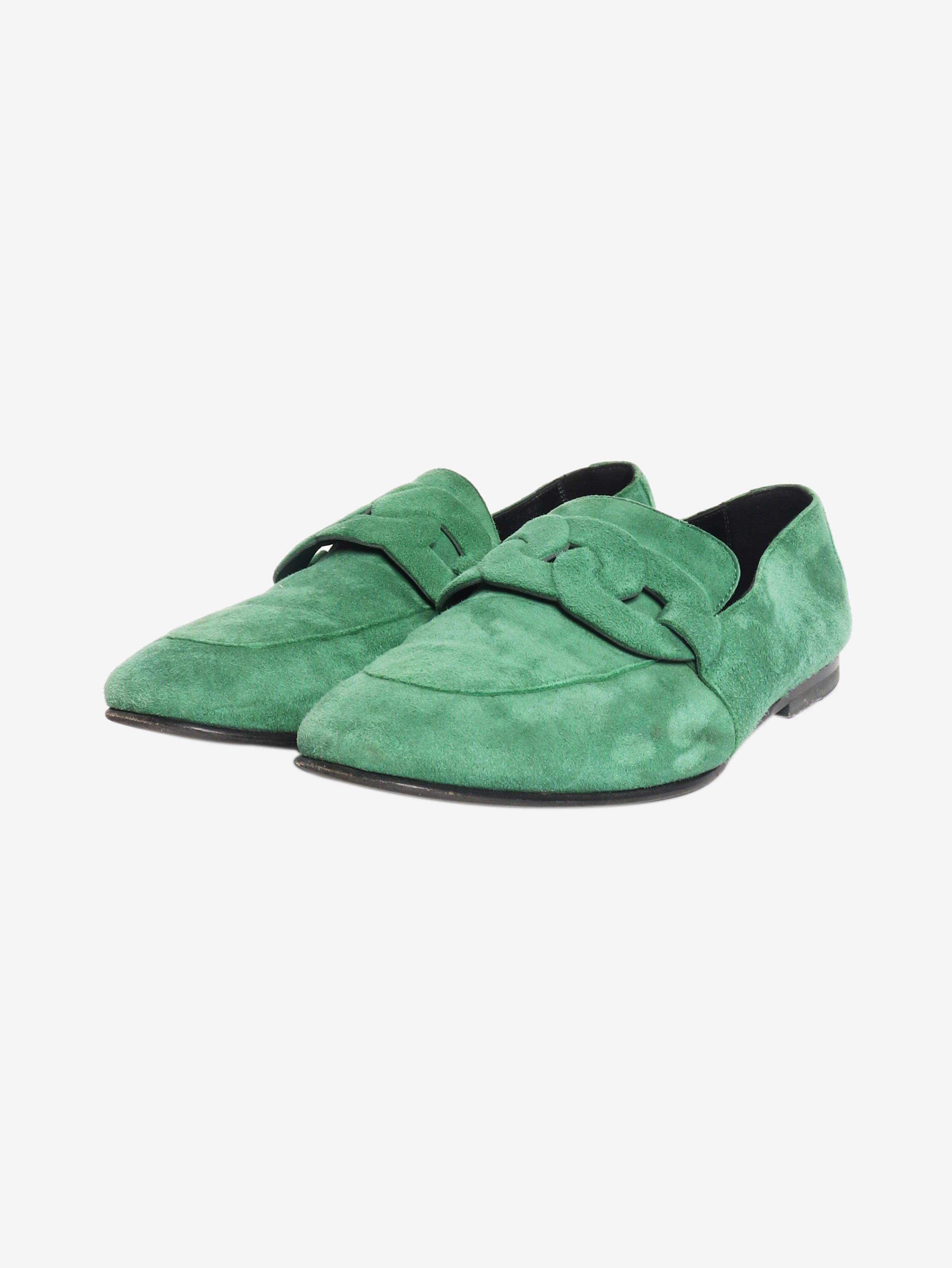 Green suede loafers - size EU 36.5 Flat Shoes Hermes 
