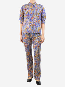 Prada Multi silk abstract printed trousers and top set - size UK 8