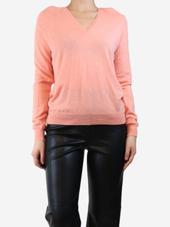 Pink cashmere V-nevk jumper - size L Knitwear Eric Bompard 