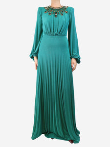 Elisabetta Franchi Green bejewelled lurex maxi dress - size UK 10