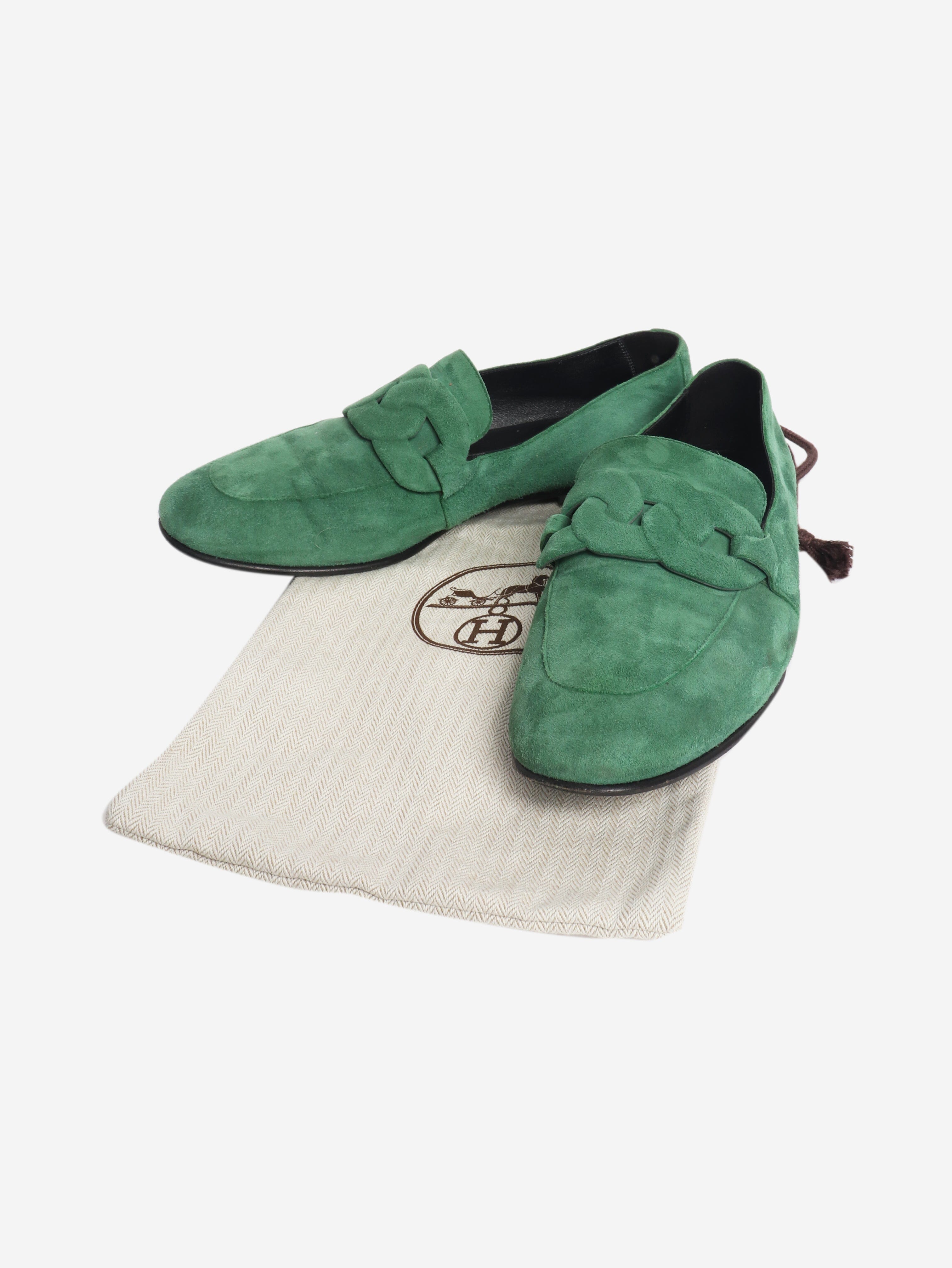 Green suede loafers - size EU 36.5 Flat Shoes Hermes 