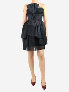 Marchesa Notte Black strapless bow-front mini dress - size UK 10