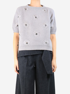 Brunello Cucinelli Grey cashmere embellished short sleeve knit - size S