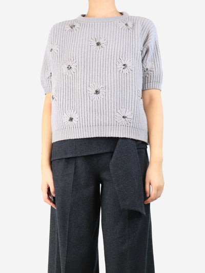 Grey cashmere embellished short sleeve knit - size S Knitwear Brunello Cucinelli 