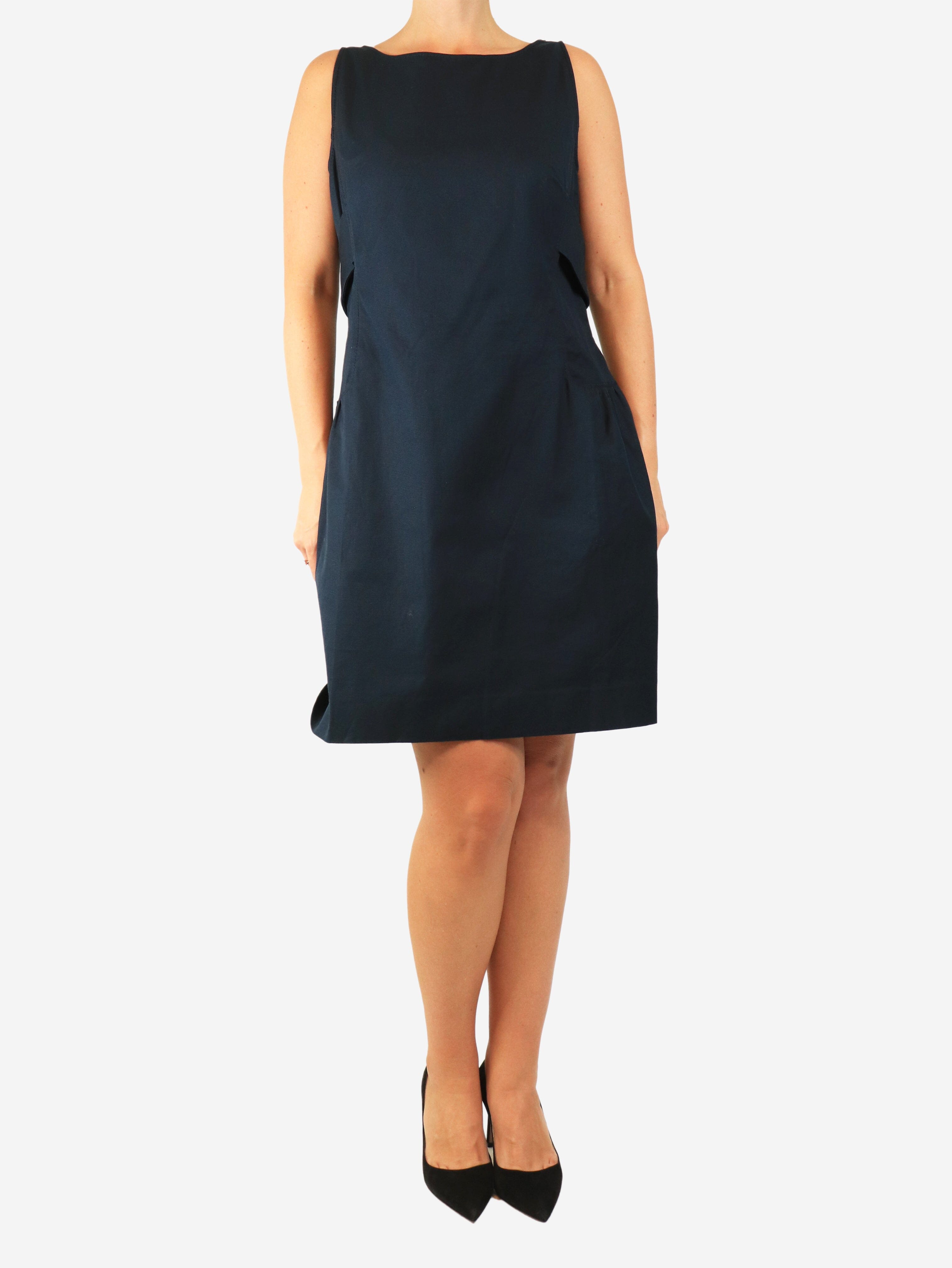 Navy sleeveless cotton-blend dress - size UK 14