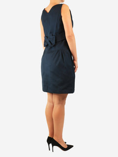 Navy sleeveless cotton-blend dress - size UK 14