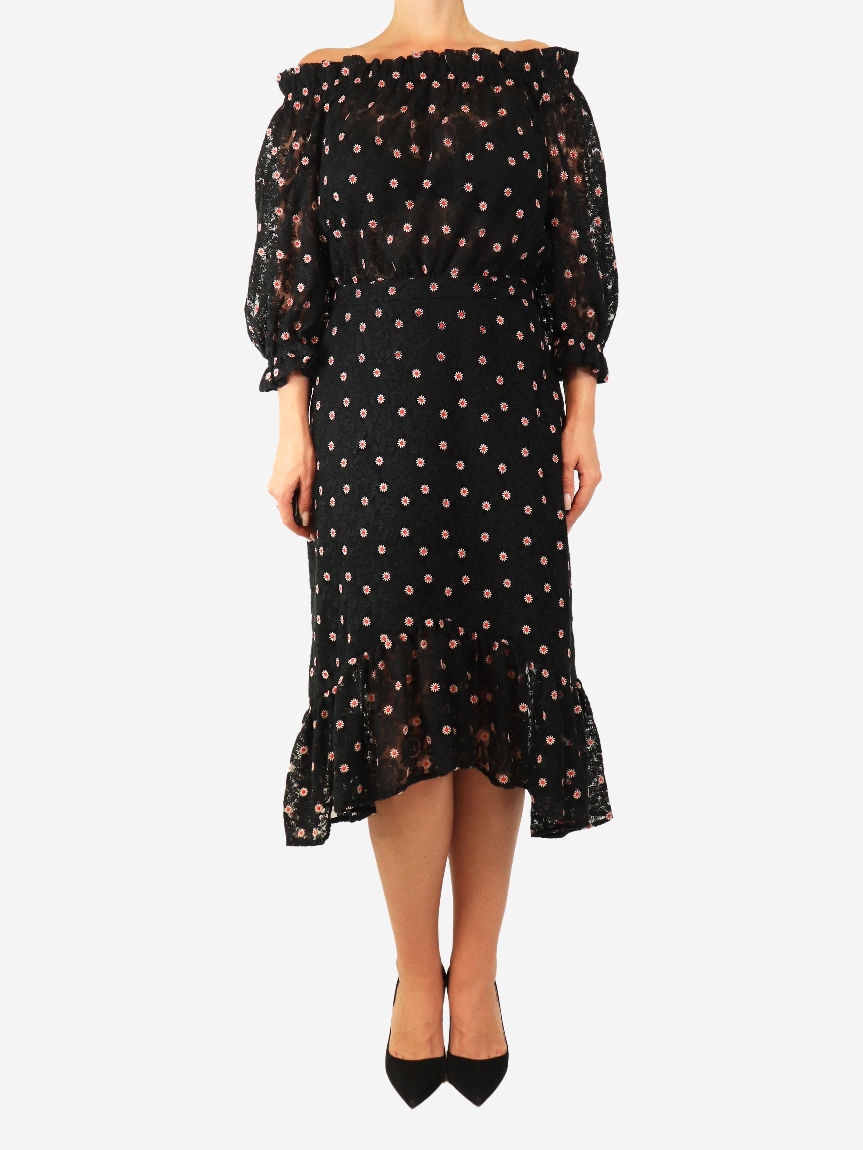 Black embroidered dasiy dress - size UK 12 Dresses Saloni 