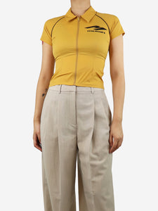 Mowalola Yellow fitted cropped zip-up polo - size S