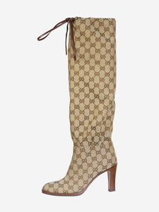 Gucci Brown monogram knee high boots - size EU 37