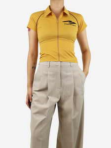 Mowalola Yellow fitted cropped zip-up polo - size S