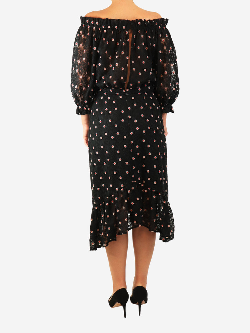 Black embroidered dasiy dress - size UK 12 Dresses Saloni 