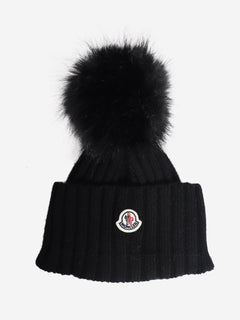Black cable knit pom-pom beanie Hats Moncler 