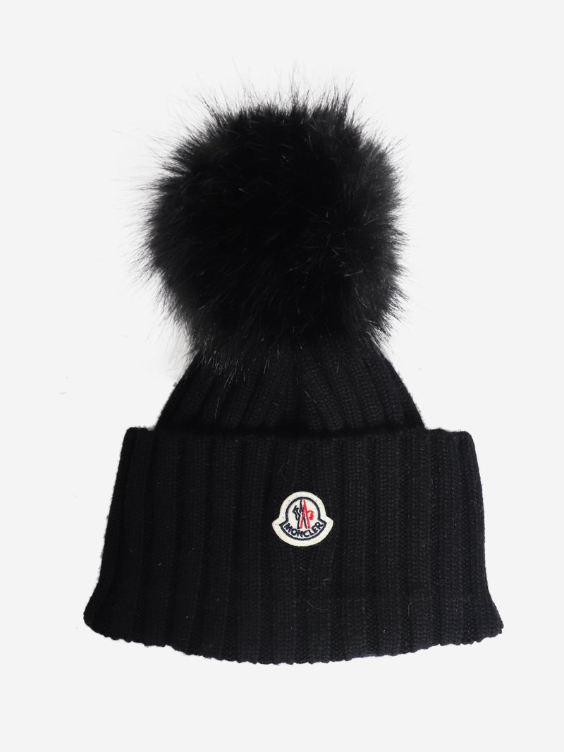 Black cable knit pom-pom beanie Hats Moncler 
