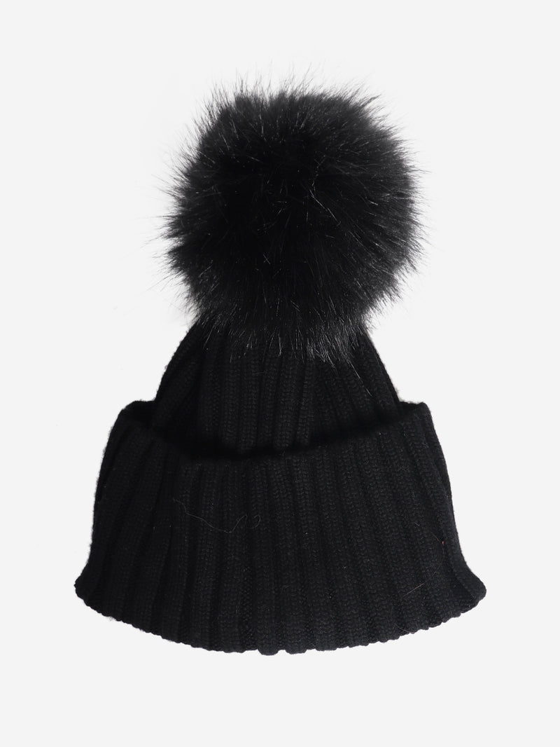 Black cable knit pom-pom beanie Hats Moncler 