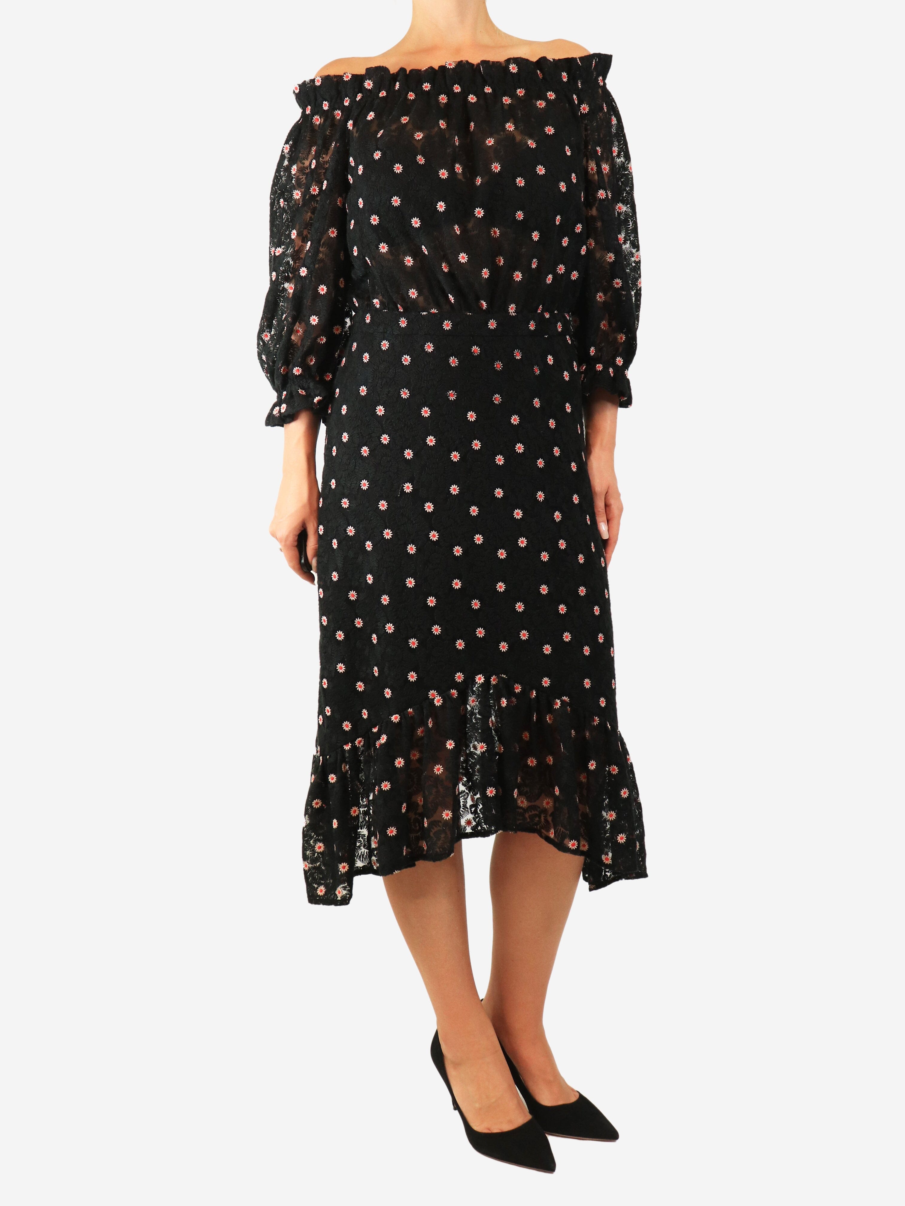 Black embroidered dasiy dress - size UK 12 Dresses Saloni 