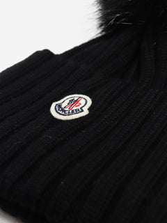 Black cable knit pom-pom beanie Hats Moncler 