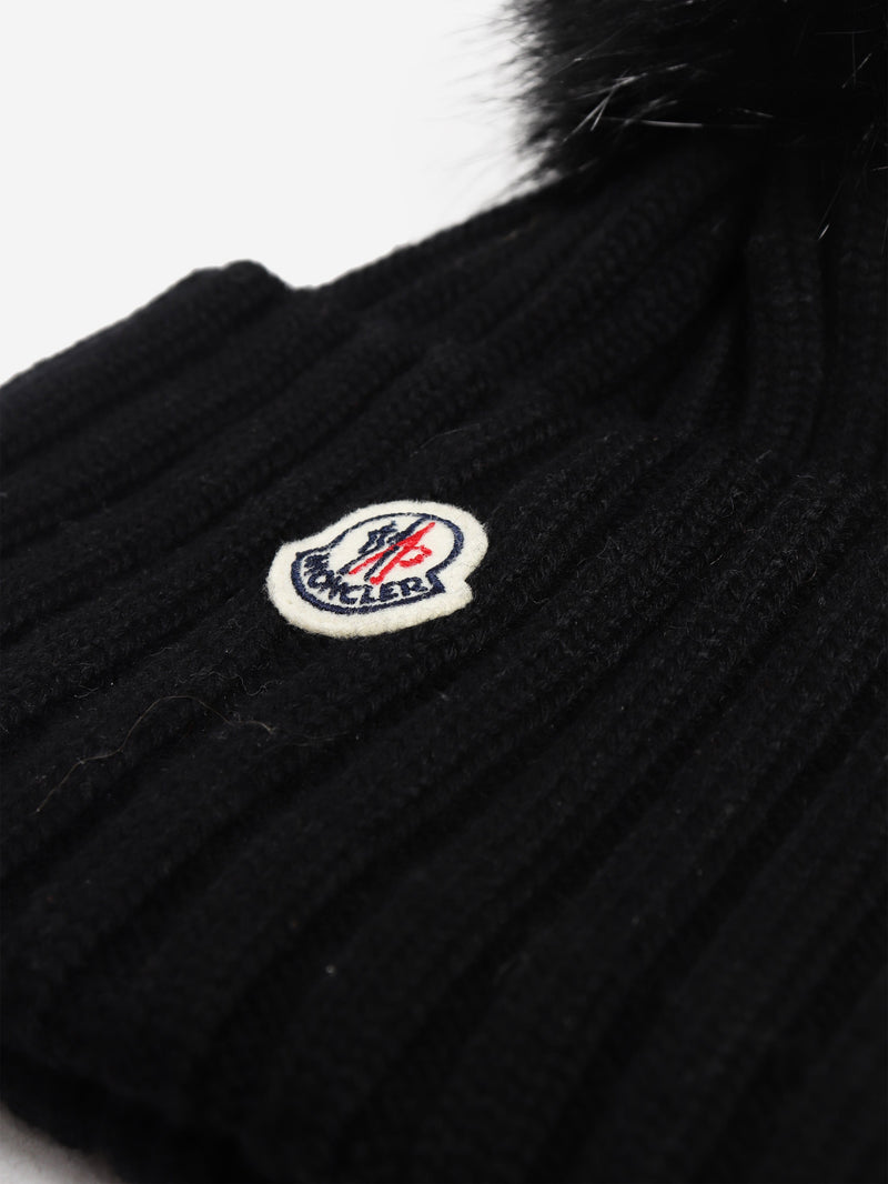 Black cable knit pom-pom beanie Hats Moncler 