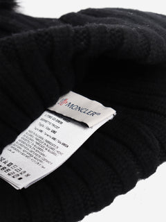Black cable knit pom-pom beanie Hats Moncler 