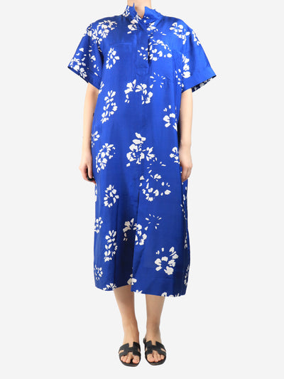 Blue and white Andora floral midi dress - size UK 10