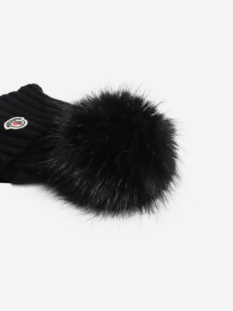 Black cable knit pom-pom beanie Hats Moncler 