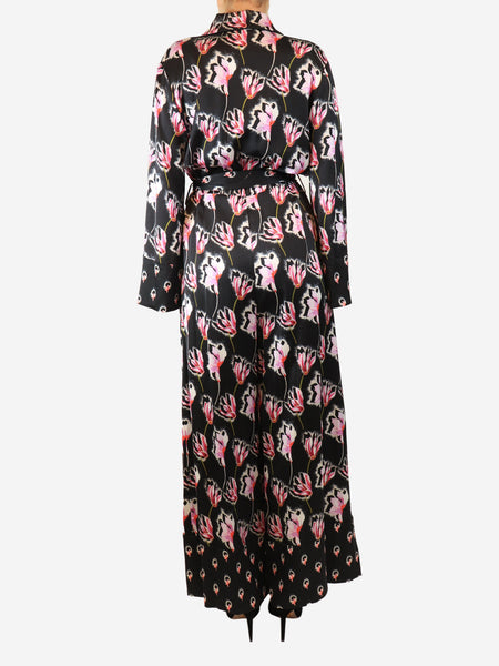 Black and pink belted floral jumpsuit - size UK 14 alternate image