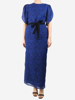 Blue organza cloque belted midi dress - size UK 12 Dresses Erdem 