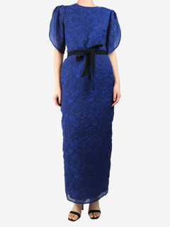Blue organza cloque belted midi dress - size UK 12 Dresses Erdem 