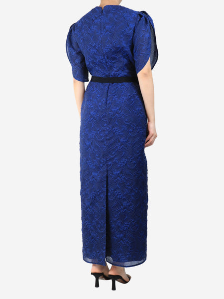 Blue organza cloque belted midi dress - size UK 12 alternate image