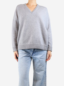 Kujten Grey cashmere v-neck jumper - size S